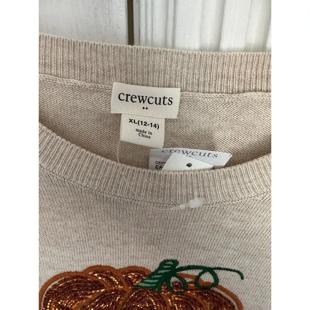 NWT Crewcuts Girls Teddie Cotton Pumpkin Sequin Lightweight Sweater Sz XL 12/14 - Picture 5 of 8